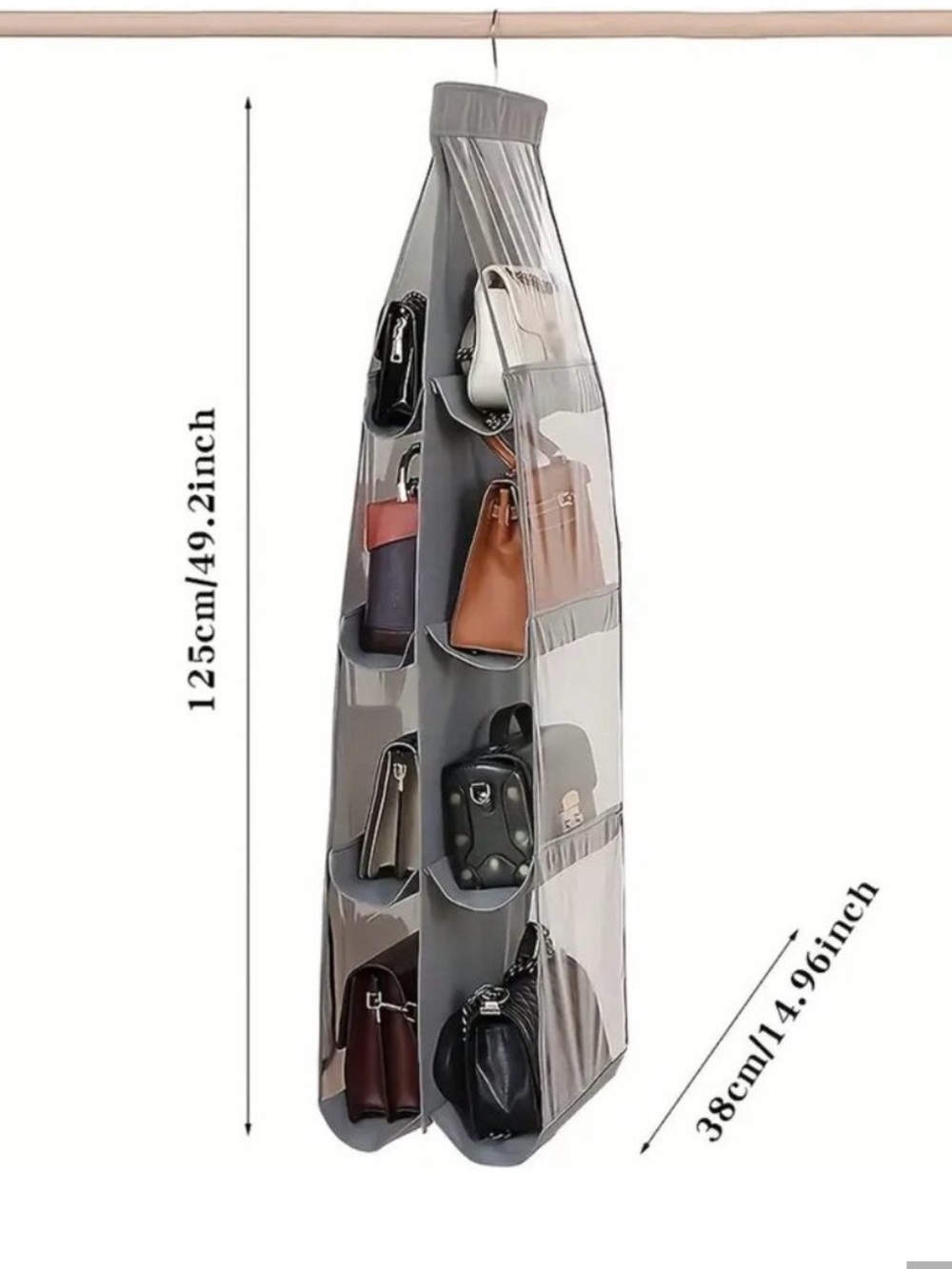 Over-the-Door Black Hanging Handbag Organizer with Clear Front - Picture 2 of 2